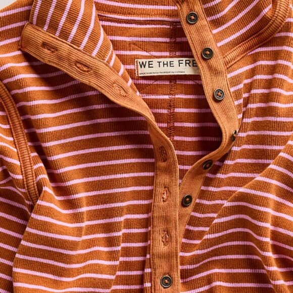 Worn once Free People We The Free XL Cinnamon Combo Lake Stripe Henley - Picture 6 of 6